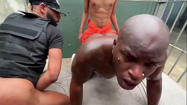 Hoelix ANGELS visits Daddy Black in cell for a rough prison black gay gangbang
