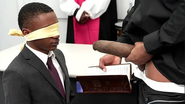 Big Black Cock BBC: Black Twink Blindfolded And Sucking His Pastor